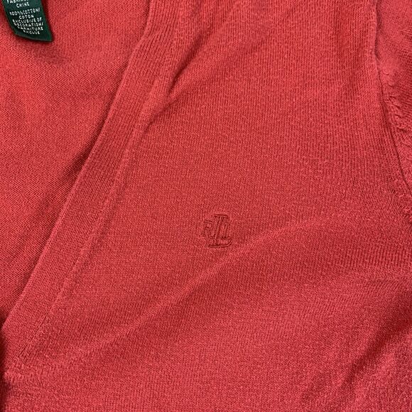 Lauren Ralph Lauren Womens Cardigan Sweater Sz Medium Red Cotton Pockets Button - Picture 6 of 9